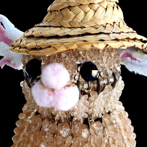 Beaded Safety Pin Art Kitsch Rabbit Bunny Folk Art Beads on Wires Handmade 7" - Picture 2 of 9